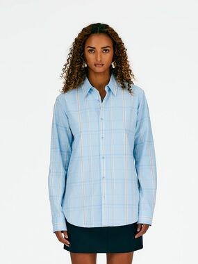 Tibi Caleb Plaid Oxford “Men's” Slim Shirt blue d ring loop back